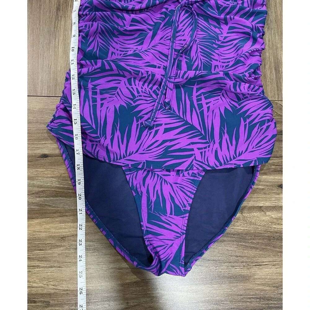 Old Navy Swimsuit Tankini Top Purple Blue Palm Leaf Print One Piece Size Large